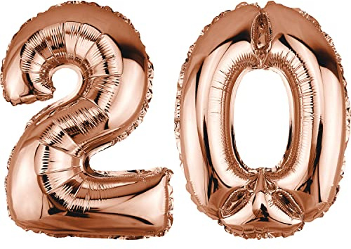 DekoRex - Globo inflable de oro rosa de 40 cm, para cumpleaños, fiestas, bodas (número: 20)