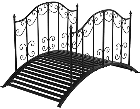 VINGLI Garden Bridge Metal Yard Arch Path Bridge with Patterned Guardrails, Ourdoor Decorative Black Iron Foot Bridge for Pond and Backyard Landscaping-4FT