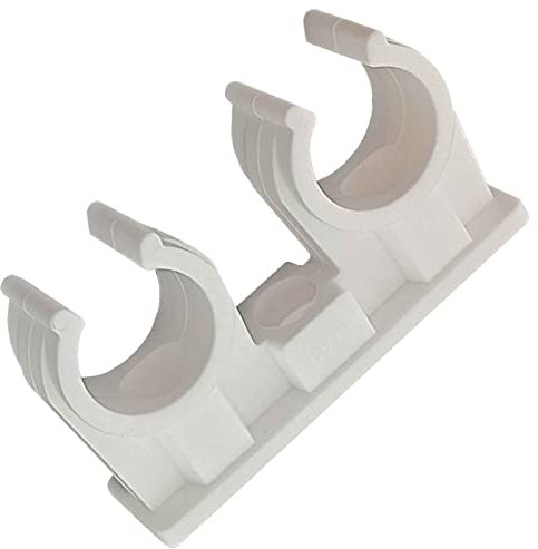 10 Stück Doppel Rohr Clips mit Bohrung aus Kunststoff weiss für Rohraussendurchmesser 15 mm Rohrschelle zweifach Halterung Befestigung Montage Klemmschellen Set 10er Pack