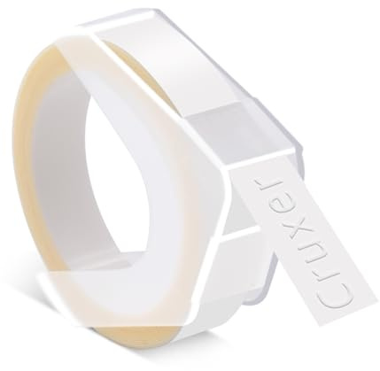 Cruxer Embossing Tape Replacement for Dymo Omega Label Tape Self-Adhesive Dymo Embossing Tape, 9mm x 3m White on Clear Vinyl Labels for DYMO Omega Junior Embossing Label Makers,1 Pack