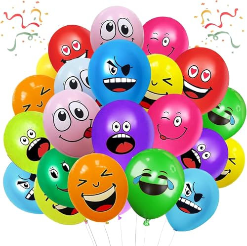 20/50/100/200 Stück Emotion Serie Latex Luftballons, 12 Zoll luftballon smiley, Lustig Luftballons für Verschiedene Miene Laune, Emotion luftballon für Geburtstag Party Deko Kinder Jungen (100)