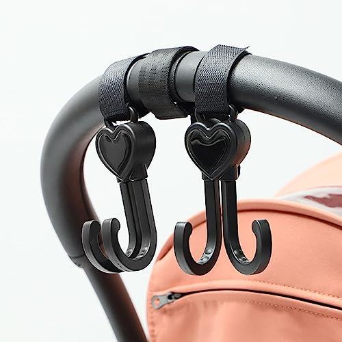 ViWaVee Kinderwagen Haken, Herzform Klettverschluss Haken Kinderwagen Für Wickeltasche, Handtaschen, Hängesäcke, Rucksäcke, Geldbörsen. Kinderwagen Zubehör, Universelle Passform.(2 Pack)