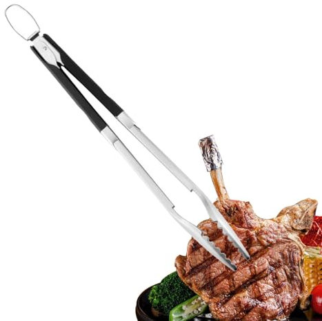 FmtwPhn Juego de accesorios para barbacoa, juego de 3 pinzas de acero inoxidable con mango largo para – Barbacoa para cocinar verduras y carne al aire libre para caravanas, barbacoas
