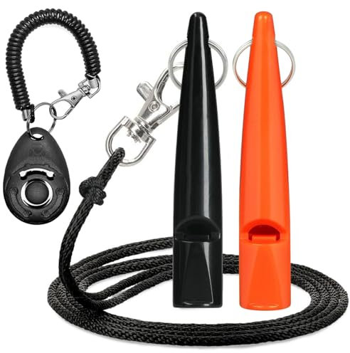 AHEJIOO 2 Pack Hundepfeife Gegen Bellen Mit Klicker & 1 Lanyard, Hundepfeife Rütter Rückruf, Verstellbare Hundepfeife Gegen Bellen, Laut Und Weitreichend, Für Die Hundeausbildung(Orange/Schwarz)