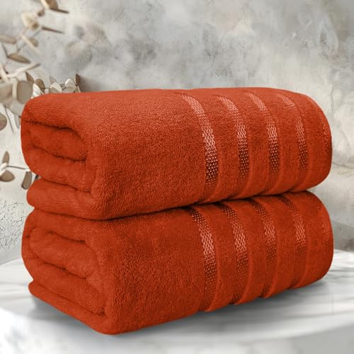 Casabella Bath Sheets - Luxury 2 Pack Bathsheet 90x180 cm - 100% Cotton Towels - Quick Dry Extra Large Bath Towel - Super Soft Highly Absorbent Jumbo Bath Sheet - Large Bathroom Towels - Orange
