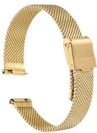 QUARKZMAN Uhrenarmband Mesh Edelstahl 13 mm Ersatz Metall Armband Edelstahlarmband mit Schnellverschluss Uhrenarmbänder Ersatzband Verstellbarer Gütelschnalle für Damen Herren, Gold