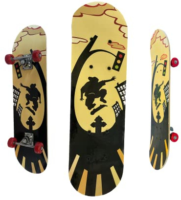 Adults Skateboard, 31 x 8 Inch Double Kick Skateboard for Beginners with Maple Deck, Boys & Girls, Multiple Designs (S1_City Hunt)