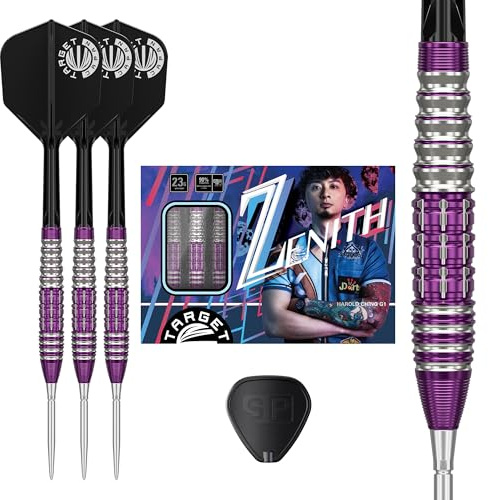 Target Japan Prime Series Zenith G1 90% Tungsten K-Flex Swiss Point Steel Tip Darts Set, 23G | Ching Ho Tung Suk KFlex Dart Flight, Swiss Nano Points, Steel Dart Tips with K Flex Integrated Shafts
