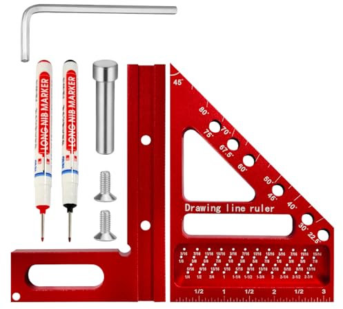 3D Escuadra Carpintero 22.5-90 Grados Escuadra de Carpintero Aleación de Aluminio Falsa Escuadra Carpintero Instrumento para Medir Ángulos para Carpinteros Ingenieros