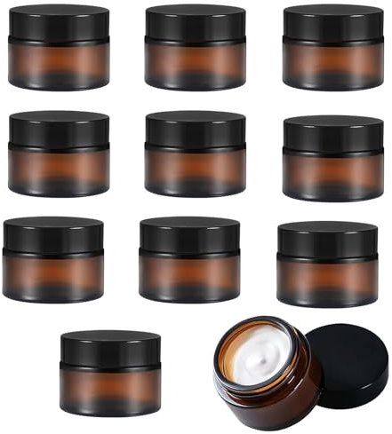 Verre Ambré Boîte Vide, 11 Pièces Bocaux Ronds Ambré, 30 ml Pots de Pommade, Petit Pot en Verre, Avec Couvercles Noirs, Pour Cosmétiques, Crèmes, Lotions, Huiles Essentielles(Noir)