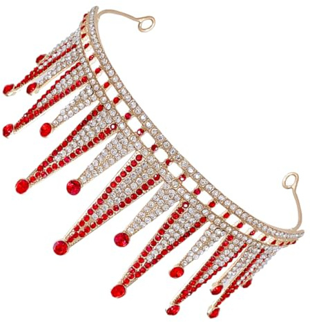 DEARMAMY barocca fascia da sposa diadema d'oro per le donne nuziale gioielli da sposa corone costume da sposa principessa di tiara diademi nuziali per le spose strass rosso
