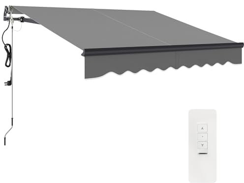 Outsunny 2.5 x 2m Electric Awning with Remote Controller, Aluminium Frame DIY Retractable Awning, UV30+ Sun Shade Canopy for Garden Patio Deck Door Window, Dark Grey