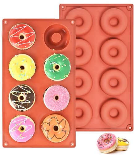 Kezidhp 2 Stück Donuts Backform für Donuts (8 Hohlräume) | Spülmaschinenfeste Donut-Backform für Kuchen, Bagels & Muffins | Ofen- & Mikrowellengeeignet bis 230°C