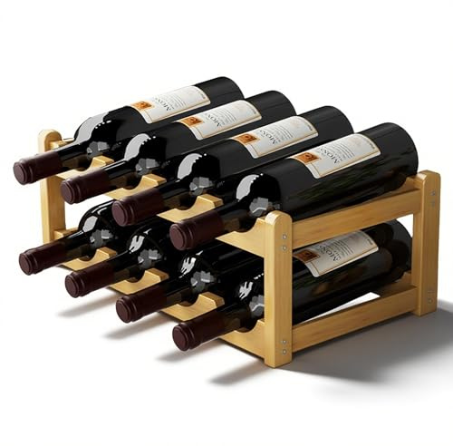 INCETUE 2 Tier Wooden Wine Rack, 43cm Wine Storage Holder for 8 Bottles, Home Standing Bottle Wine Shelf for Kitchen, Cabinet, Cupboard, Bar, Cellar Countertop Decorations - Wood Color