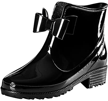 Bottes de pluie en caoutchouc pour femme - Bottes de pluie mi-hautes avec talon - Antidérapantes - Bottes de pluie imperméables - Bottes de jardin - Bottines en caoutchouc - Bottes de travail