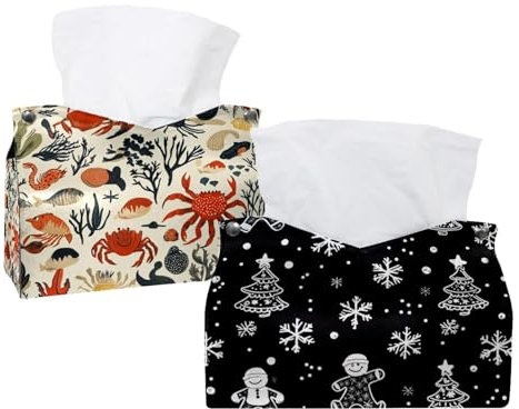 Lot de 2 boîtes à mouchoirs en cuir pour homme, motif flocons de neige, motif pain d'épices pour commode, salle de bain