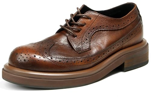 WinDhana Men's Dress Shoes Genuine Leather Derby Luxury Formal Business Suit Shoes for Men Cap-Toe Longwing Brogues 66-1 Brown 7