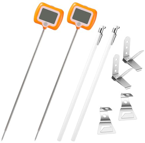 2 Pcs Digital Candy Thermometer with Pot Clip, Waterproof Instant Read Thermometer for Cooking Baking Frying, Deep Fryer Thermometer for Oil Sugar Turkey Candle Making, Long Probe Rotatable Display