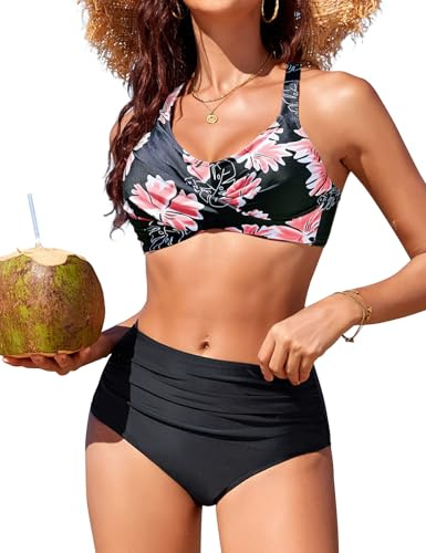 RITOSTA Bikini damset push up bikinis topp magkontroll baddräkt twist front baddräkter hög midja bikiniset badkläder tvådelade baddräkter, b, XL