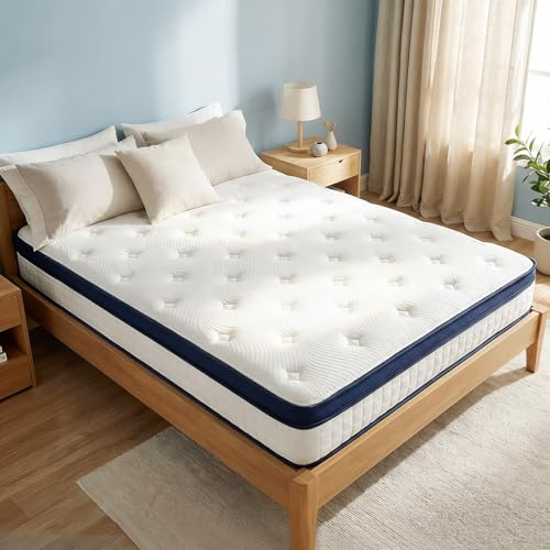Zzleoo Double Mattresses - 4FT6, 10 Inch Memory Foam with Pocket Spring Hybrid, Medium Support, Motion Isolation, Breathable Soft Fabric, Comfortable Sleep(135x190x25cm)