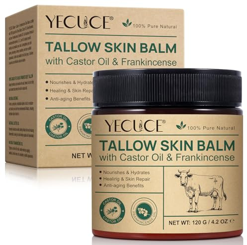 Oxsågbalsam (Tallow Balm) & Ricinolja - 100 % naturlig ansikts- och kroppskräm - Näringsgivande fuktgivande med rökelse och bivax - Torr och känslig hudvård - Motverkar åldrande och lugnande