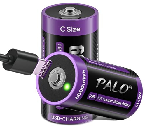 Mspalocell 6000mWh batteria 1,5v c USB-C 1,5V Batteria Ricaricabile Lr14 Litio a Ricarica Rapida 1,5 V con Cavo Ricarica, Autoscarica Bassa, con Spia Ricarica, Ciclo 1500+ Pile 2 Pezzi
