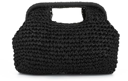 EVEOUT Clutch de Paja Trenzada con Cadena Mujer Boho Bolso Tejido para Fiesta Bodas Verano Bolsos de mano Rafia Sintética para Playa Vacaciones