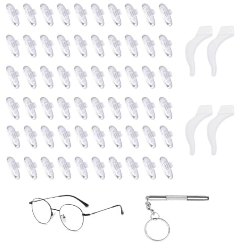 CVDYWDJIE 30 Paires De Plaquettes De Nez en Silicone, 1 Tournevis Multifonction, 2 Paires De Crochets d'oreilles Antidérapants pour Lunettes, Accessoires De Réparation De Lunettes.