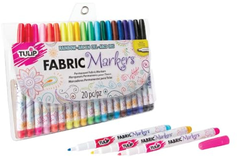 Tulip Permanent Fabric Markers Rainbow 20 Pack - Fine Tip, Minimal Bleed & Fast Drying - Premium Quality for T-shirts, Clothes, Shoes, Bags & Other Fabric Materials