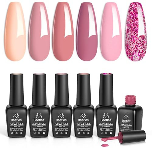 beetles Gel Polish- Pink Confetti Gel Nail Polish Nail Set 6 Colors Nude Pink Gel Polish Glitter Set Soak Off Nail Lamp Gel Polish Manicure Varnish Nail Salon DIY Pink Gifts Pinkmas