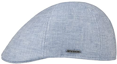 Stetson Texas Just Linen Flatcap Damen Herren Made in EU Leinen Baumwolle gefüttert Schirmmütze sechsgeteilt Metall-Emblem Frühling Sommer hellblau XL (60-61 cm)