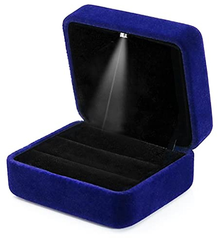 GBYAN 2 Slots Ring Box with LED Light Velvet Couple Ring Box Jewelry Display Case for Wedding, Engagement