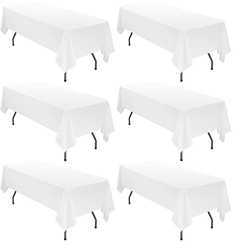 YMHPRIDE 6 Pack White Polyester Tablecloths, 60 x102 inch, Rectangular, Classic, Solid, Wrinkle Resistant, Machine Washable, 6FT Table Covers for Wedding, Party, Banquet, Buffet