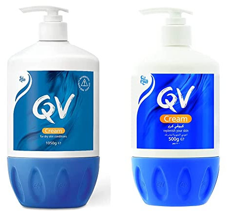 QV Cream 1050g Pump, 24 Hour Moisturisation, Ideal for Dry Skin Conditions, such as Eczema, Psoriasis and Dermatitis & Cream with Glycerin - 500g Pump, 24 Hour Moisturisation