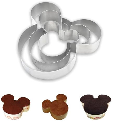 DIKARIYA Cercle a Patisserie, 3 Pièces Mickey Moule Mouse Cercle à Gateau en Acier Inoxydable Diamètre 10/15/20 cm, Ustensiles à Pâtisserie Cercle a Patisserie pour Pâtisseries Gâteaux Moussés
