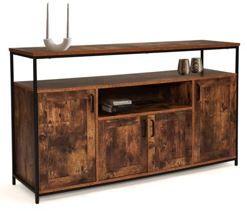 IDMarket - Buffet 140 cm Dayton 4 Portes avec Niche Effet Vieilli Design Industriel