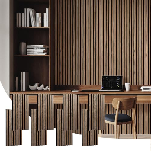 8 Pcs Wood Wall panels, 60cm×28.5cm Wood Slat Acoustic Panels Sound Absorbing,Noise Sound Dampening Panels for Living Room,Bedroom, Studiio,Office -Walnut