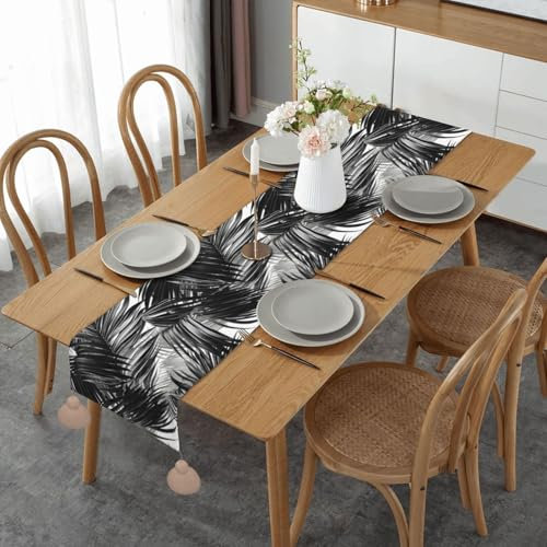 Camino de mesa para mesa de comedor, diseño vintage de hojas de palma, imitación de cáñamo, camino de mesa de otoño, decoración de mesa de fiesta, 36 x 152 cm