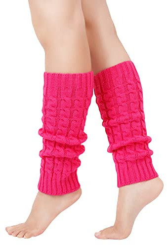 GoGou Leg Warmers for Women Thermal Black Leg Warmers, Chunky Cable Knitted Leg Warmer 80s, Stylish Accessories for Fancy Party Ballet Skating Ice Dancing (leg warmer rose)
