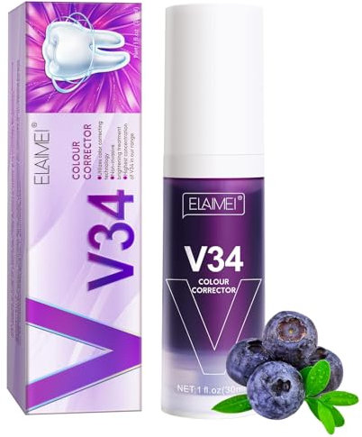 V34 Purple Teeth Whitening Toothpaste - Sensitive Teeth, Deep Clean Stain Remove, Colour Corrector Serum