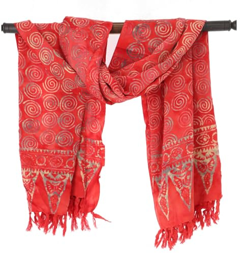 GURU SHOP Bali Batik Sarong tenture murale, jupe portefeuille, robe sarong, serviette de plage, homme/femme, orange, synthétique, taille : taille unique, Rouge/3, taille unique