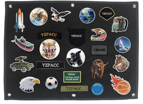 Werownsgso 60×45CM Klettwand, Schwarz Patch Wand, Klettwandfläche Patches, Taktische Patch-Display-Tafel mit Ösen, Faltbar Patchwand für Abzeichen Aufnäher Patches Klett