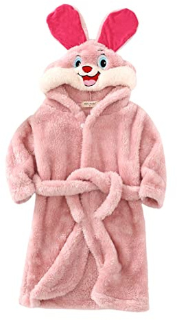 SRTUMEY Peignoir pour bébé garçon fille, robe de chambre à capuche avec oreilles de lapin, serviette en flanelle polaire, mignon, robe de nuit en peluche, pour tout-petits, 1-8 ans