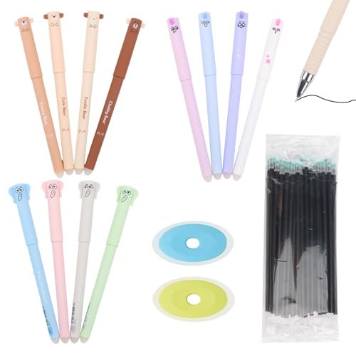 RtottiM Radierbare Stifte Bundle, 12 löschbaren Gelstiften, Cartoon Stift Radierbar, Radierbarer Kugelschreiber mit thermoempfindlicher Radiertinte für Studenten Geschenk, Schul Bürobedarf, mit 50 Nac
