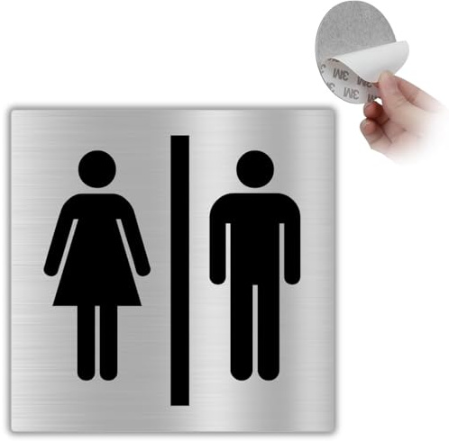 LEIASA | Segnale Bagno Uomo Donna - 10x10 cm - Alluminio - Cartello Servizi Uomo Donna - Targa Toilette Mista - Insegna WC Unisex - Segnaletica Bagno Condiviso - Spessore 0,8 mm - (Bagno Misto)