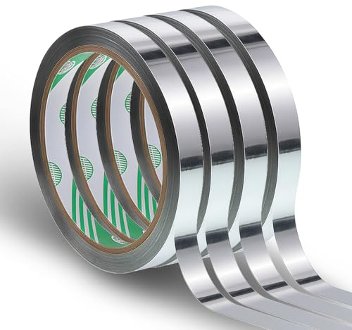 4 rullar metallisk tejp självhäftande, metallband självhäftande Washitejp silver metallisk tejp 10 mm x 50 m hantverk dekorativa tejp kakelsömband tejp för scrapbook presentförpackning
