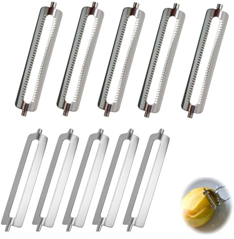 10 PCS Peladores de repuesto, Cuchillas de repuesto para peladores de espárragos, Pelador de verduras, Pelador de patatas, Cuchillas de acero inoxidable para cocina