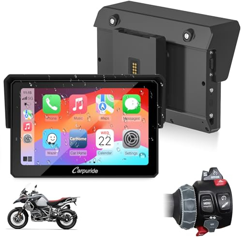 CARPURIDE W502BS Pro para BMW CarPlay y Android Auto para Motocicletas, Bluetooth Dual, Pantalla de Navegación GPS Impermeable de 5 Pulgadas, Lectura de Datos, Native Wonder, TPMS, Sensor de Luz