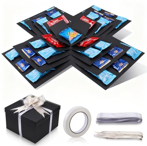 Zourglow 5 Strati Scatola Regalo Sorpresa, Creativa Scatola di Esplosione con Nastro Adesivo + Nastro, Fai Da Te Scatole Snack Riutilizzabile per Compleanno, San Valentino, Anniversario, Nero