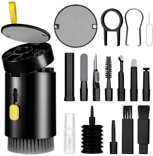 AYESY Kit Limpieza Teclado, 22 en 1 Kit Limpieza PC Multifuncional para Pantalla de PC Teléfono Móvil Auriculares Lentes con Cepillo de Limpiador Teclado Extractor de Teclas Portátil Negro